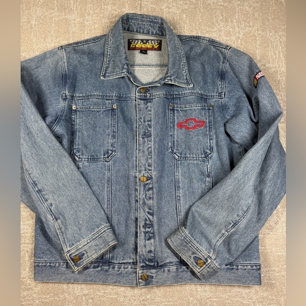 Vintage Essex Chevy NASCAR Racing Jean Jacket Mens Size XL